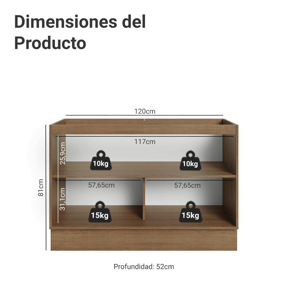 Mueble de Cocina Bajo Vik 1.20 Metros 2 Puertas Marrón/Verde