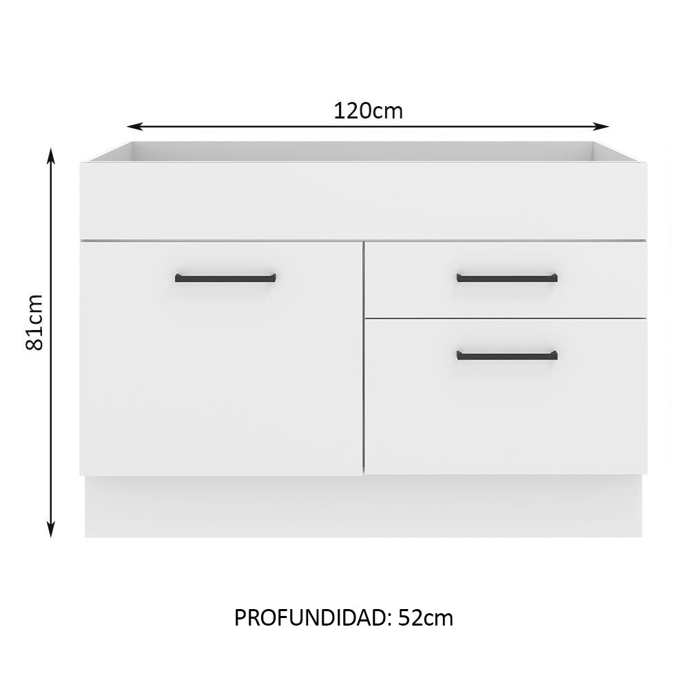 Mueble de Cocina Bajo Agata 1.20 m 1 Puerta 2 Cajones Blanco