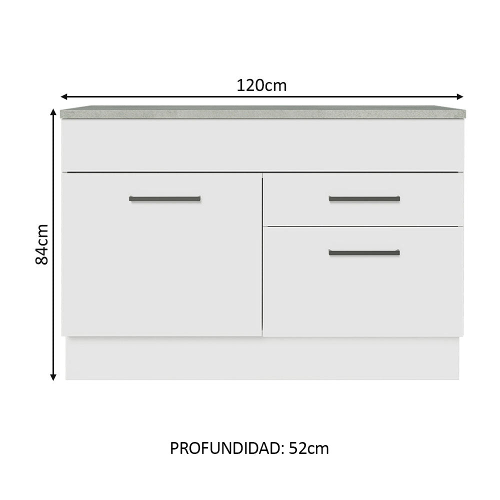 Mueble de Cocina Bajo Agata 1.20 m 1 Puerta 2 Cajones con Encimera Blanco