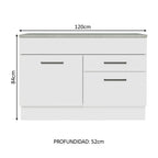 Mueble de Cocina Bajo Agata 1.20 m 1 Puerta 2 Cajones con Encimera Blanco