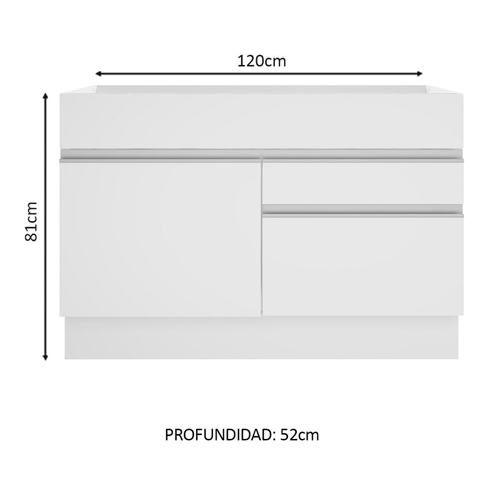 Mueble de Cocina Bajo Glamy 1.20 m 1 Puerta 2 Cajones Blanco