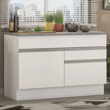 Mueble de Cocina Bajo Glamy 1.20 m 1 Puerta 2 Cajones con Encimera Blanco