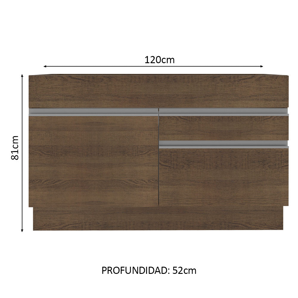 Mueble de Cocina Bajo Glamy 1.20 m 1 Puerta 2 Cajones Marrón