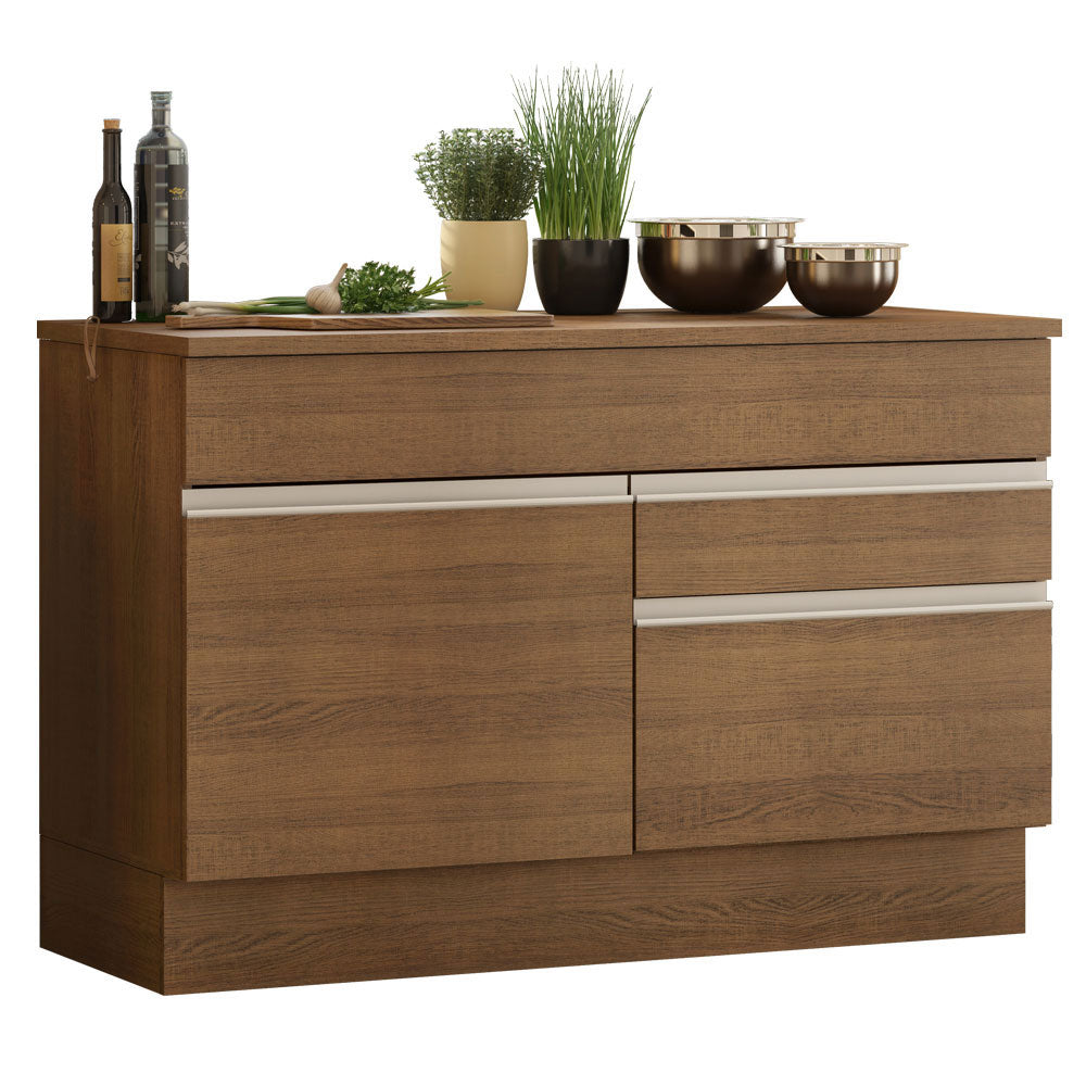 Mueble de Cocina Bajo Glamy 1.20 m 1 Puerta 2 Cajones con Encimera Marrón