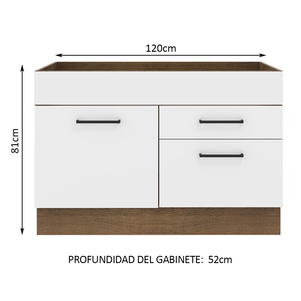 Mueble de Cocina Bajo Agata 1.20 m 1 Puerta 2 Cajones Marrón/Blanco