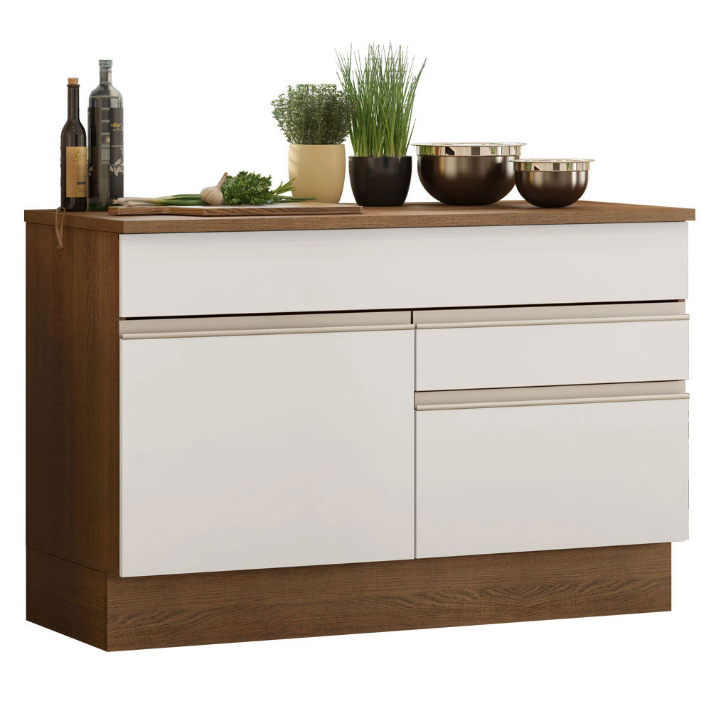 Mueble de Cocina Bajo Glamy 1.20 m 1 Puerta 2 Cajones con Encimera Marrón/Blanco
