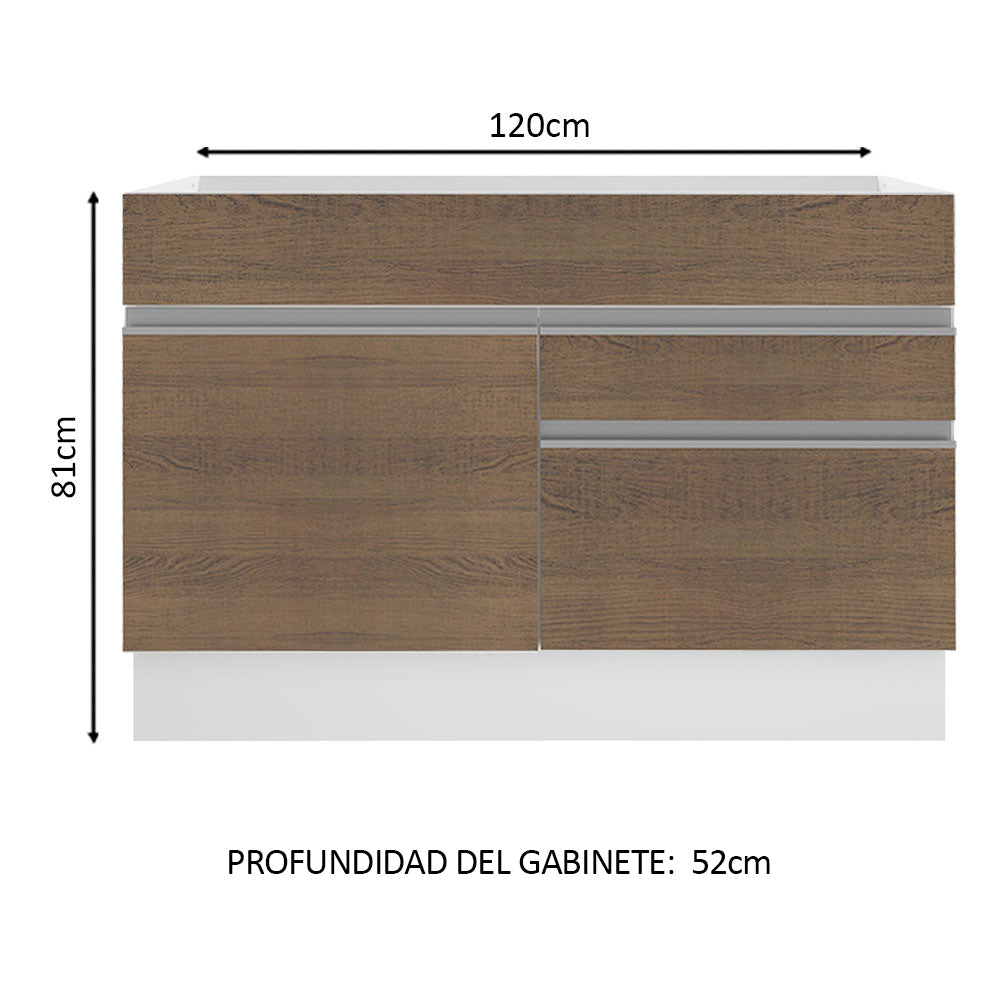Mueble de Cocina Bajo Glamy 1.20 m 1 Puerta 2 Cajones Blanco/Marrón