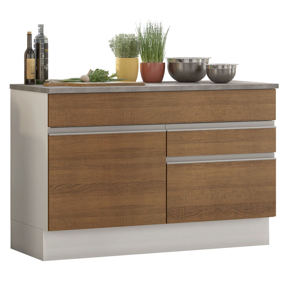 Mueble de Cocina Bajo Glamy 1.20 m 1 Puerta 2 Cajones con Encimera Blanco/Marrón