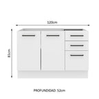 Mueble de Cocina Bajo Agata 1.20 m 2 Puertas 3 Cajones Blanco