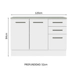 Mueble de Cocina Bajo Agata 1.20 m 2 Puertas 3 Cajones con Encimera Blanco