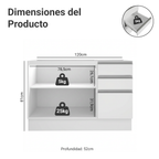 Mueble de Cocina Bajo Glamy 1.20 m 2 Puertas 3 Cajones Blanco