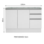 Mueble de Cocina Bajo Glamy 1.20 m 2 Puertas 3 Cajones con Encimera Blanco