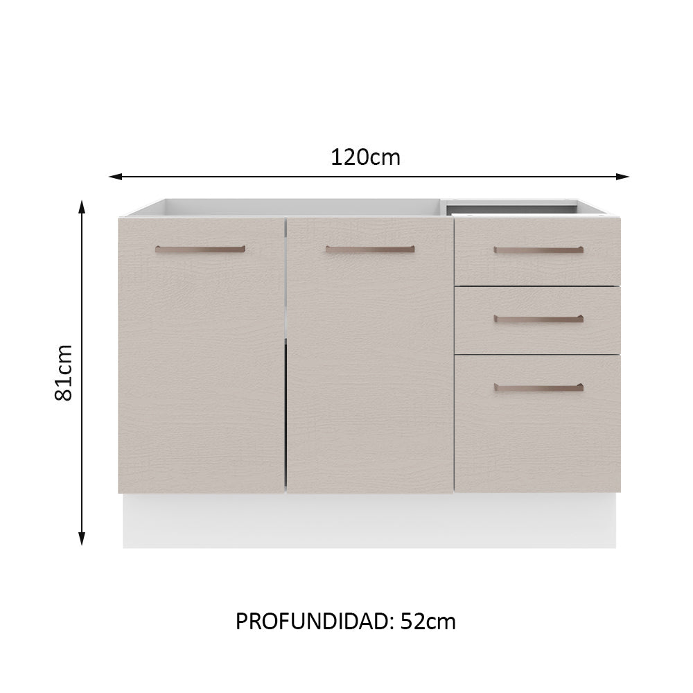 Mueble de Cocina Bajo Agata 1.20 m 2 Puertas 3 Cajones Blanco/Crema