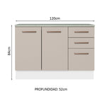 Mueble de Cocina Bajo Agata 1.20 m 2 Puertas 3 Cajones con Encimera Blanco/Crema