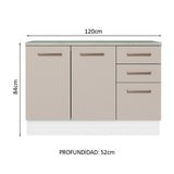 Mueble de Cocina Bajo Agata 1.20 m 2 Puertas 3 Cajones con Encimera