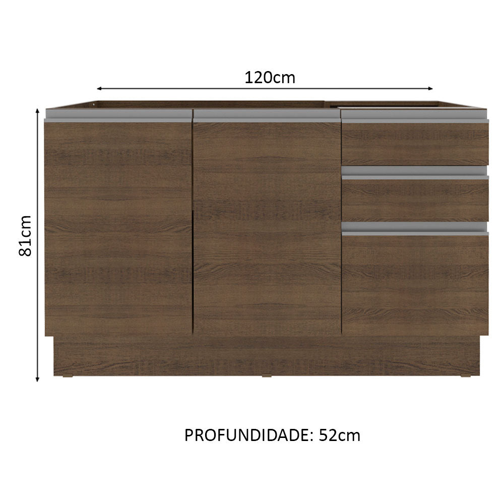 Mueble de Cocina Bajo Glamy 1.20 m 2 Puertas 3 Cajones