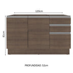 Mueble de Cocina Bajo Glamy 1.20 m 2 Puertas 3 Cajones Marrón