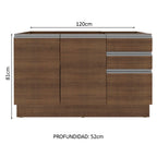 Mueble de Cocina Bajo Glamy 1.20 m 2 Puertas 3 Cajones y Portacubiertos Marrón