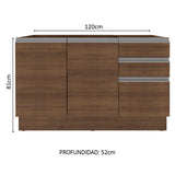 Mueble de Cocina Bajo Glamy 1.20m 2 Puertas 3 Cajones y Portacubiertos