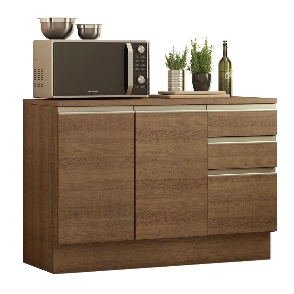 Mueble de Cocina Bajo Glamy 1.20 m 2 Puertas 3 Cajones con Encimera Marrón