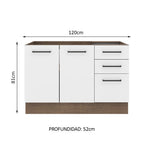 Mueble de Cocina Bajo Agata 1.20 m 2 Puertas 3 Cajones Marrón/Blanco