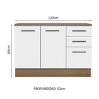 Mueble de Cocina Bajo Agata 1.20 m 2 Puertas 3 Cajones con Encimera Marrón/Blanco