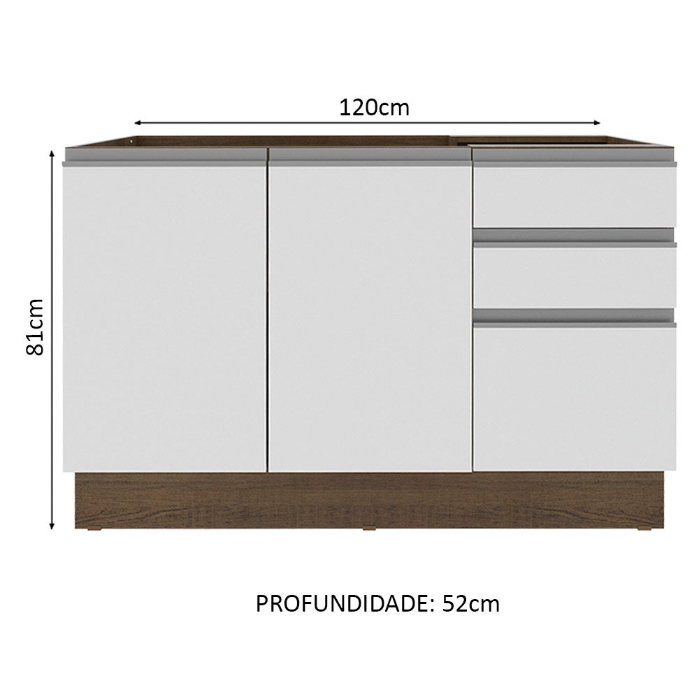 Mueble de Cocina Bajo Glamy 1.20 m 2 Puertas 3 Cajones