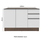 Mueble de Cocina Bajo Glamy 1.20 m 2 Puertas 3 Cajones Marrón/Blanco