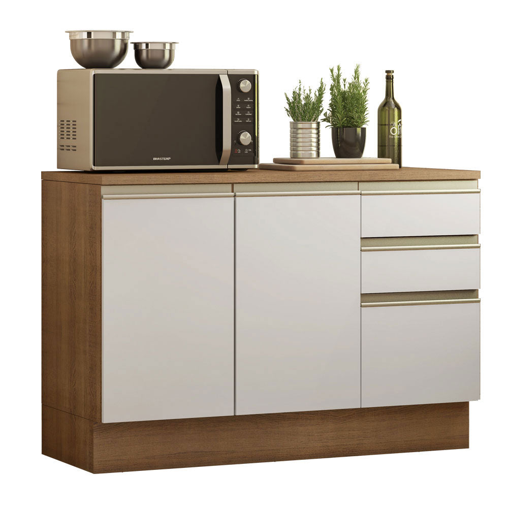 Mueble de Cocina Bajo Glamy 1.20 m 2 Puertas 3 Cajones con Encimera Marrón/Blanco