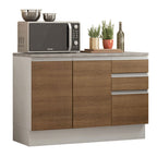 Mueble de Cocina Bajo Glamy 1.20 m 2 Puertas 3 Cajones con Encimera Blanco/Marrón