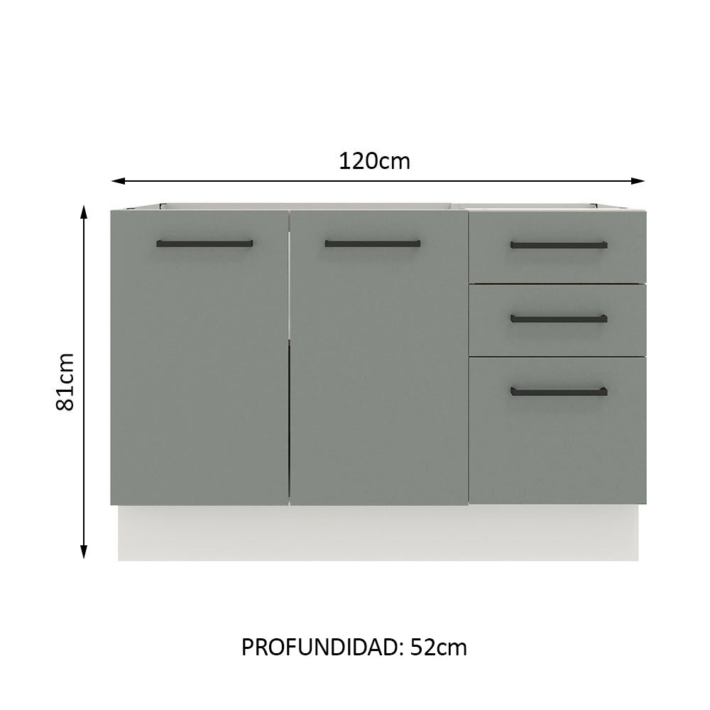 Mueble de Cocina Bajo Agata 1.20 m 2 Puertas 3 Cajones Blanco/Gris