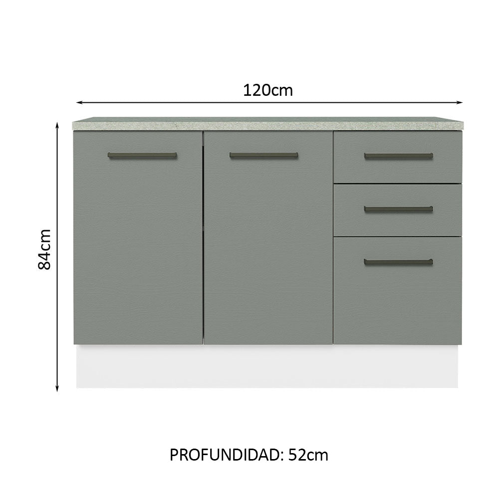 Mueble de Cocina Bajo Agata 1.20 m 2 Puertas 3 Cajones con Encimera Blanco/Gris