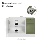 Mueble de Cocina Bajo Vik 1.20 m 2 Puertas 3 Cajones Blanco/Verde