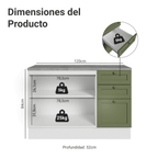 Mueble de Cocina Bajo Vik 1.20 m 2 Puertas 3 Cajones con Encimera Blanco/Verde