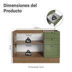 Mueble de Cocina Bajo Vik 1.20 m 2 Puertas 3 Cajones MarrónVerde