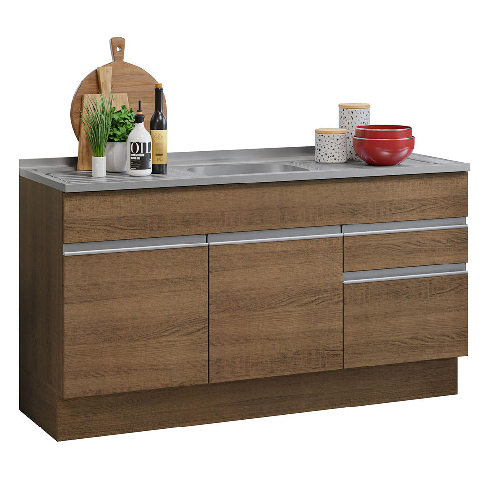 Mueble de Cocina Bajo Glamy 1.50 m 2 Prts 2 Cajones con Mesón de Acero