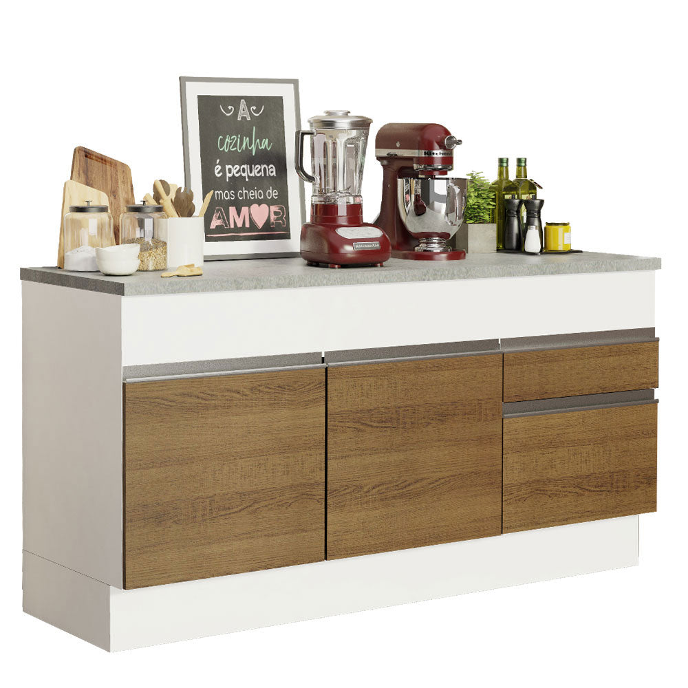 Mueble de Cocina Bajo Glamy 1.50 m 2 Puertas 2 Cajones con Encimera Blanco/Marrón