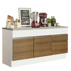 Mueble de Cocina Bajo Glamy 1.50 m 2 Puertas 2 Cajones con Encimera Blanco/Marrón