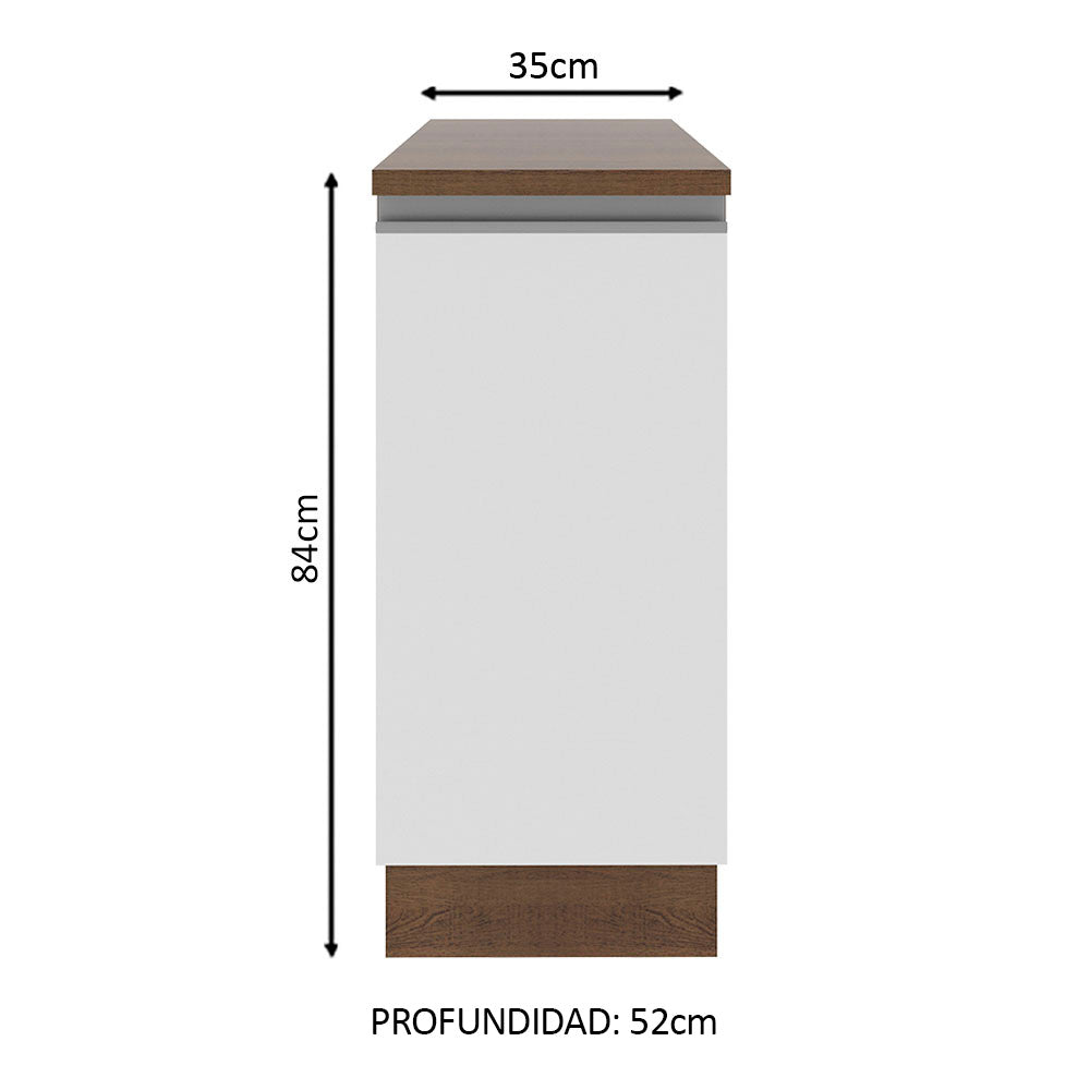 Mueble de Cocina Bajo Glamy 35 cm 1 Puerta Marrón/Blanco