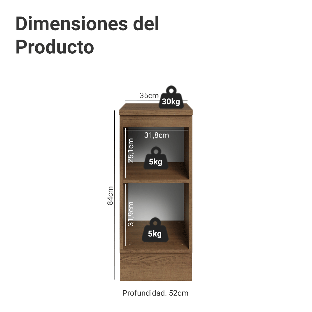 Mueble de Cocina Bajo Vik 35 cm 1 Puerta Marrón/Gris