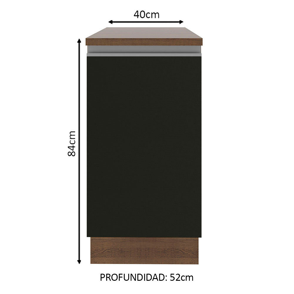 Mueble de Cocina Bajo Glamy 40 cm 1 Puerta Marrón/Negro