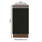 Mueble de Cocina Bajo Glamy 40 cm 1 Puerta Marrón/Negro