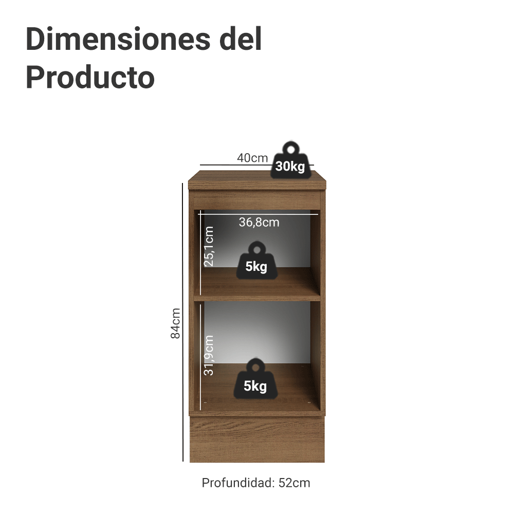 Mueble de Cocina Bajo Vik 40 cm 1 Puerta Marrón/Verde