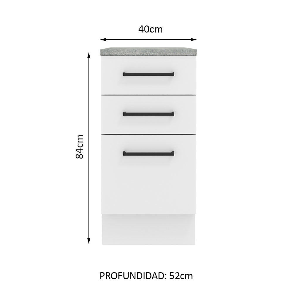 Mueble de Cocina Bajo Agata 40 cm 3 Cajones Blanco