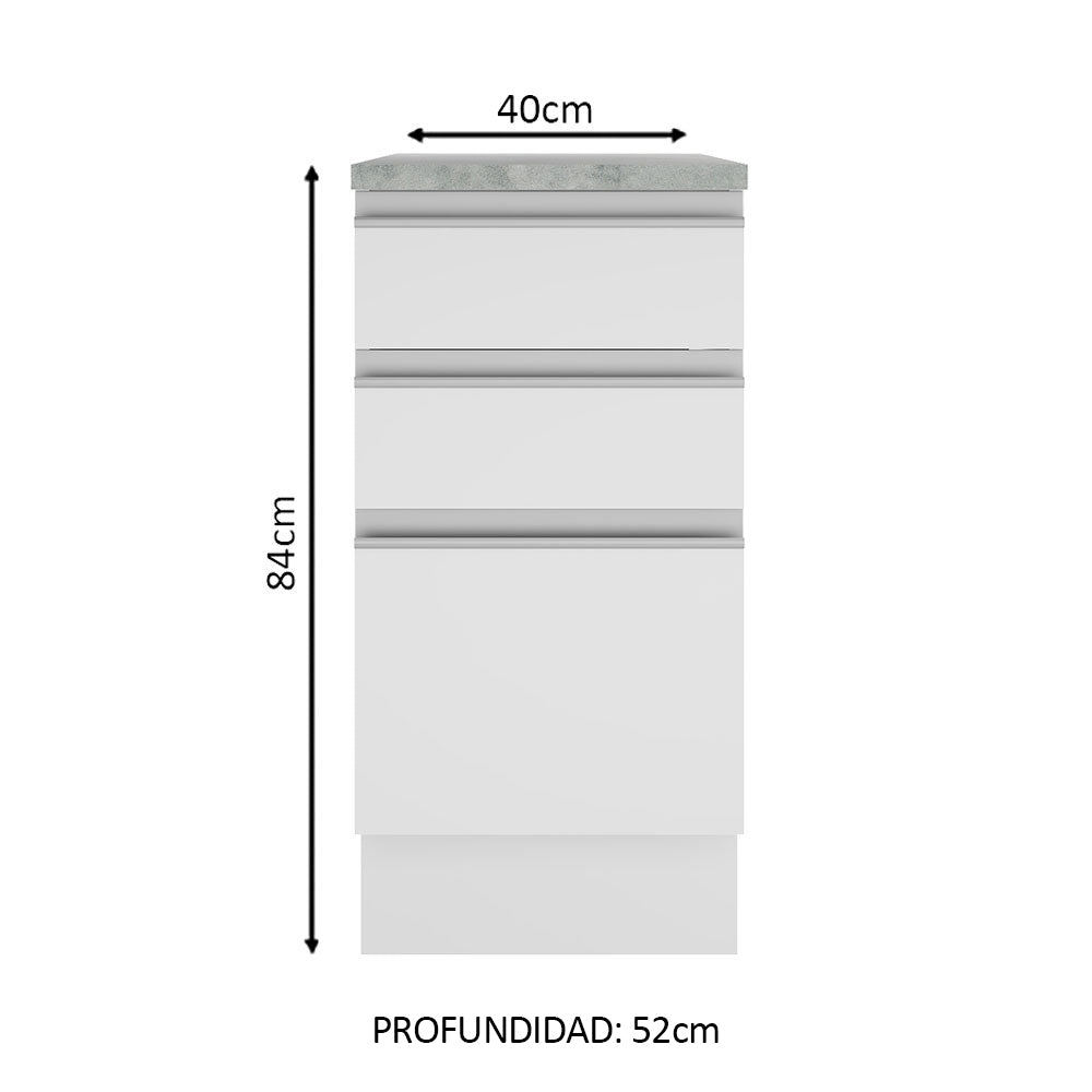 Mueble de Cocina Bajo Glamy 40 cm 3 Cajones Blanco
