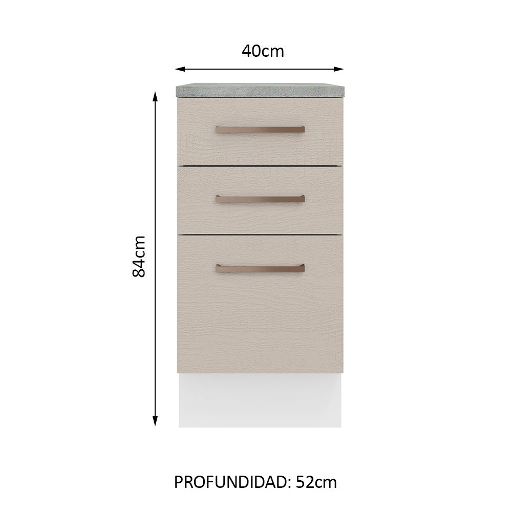 Mueble de Cocina Bajo Agata 40 cm 3 Cajones Blanco/Crema