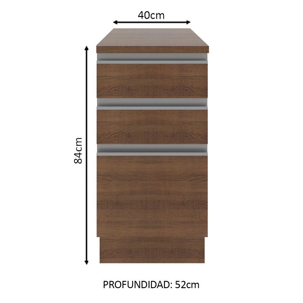 Mueble de Cocina Bajo Glamy 40 cm 3 Cajones Marrón