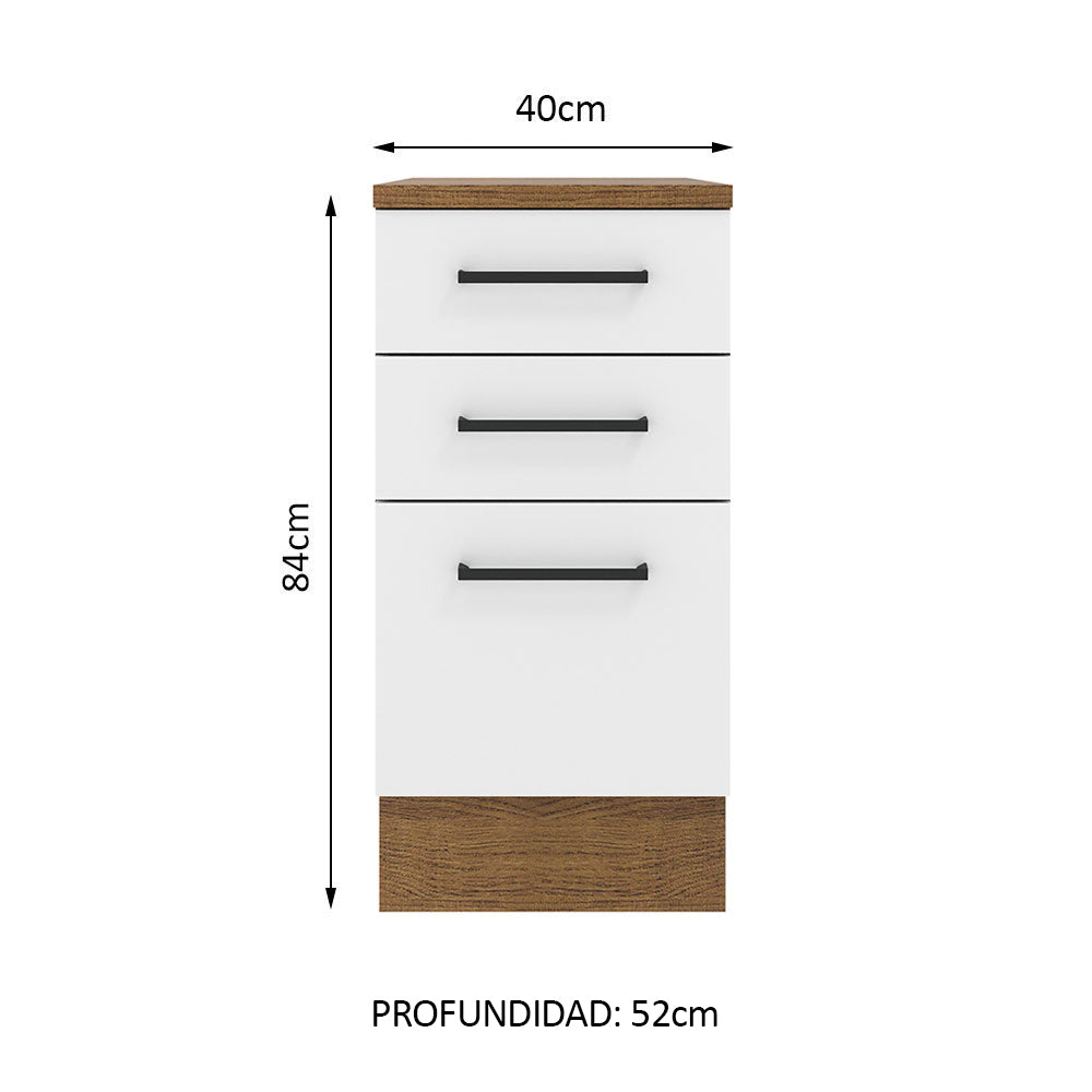 Mueble de Cocina Bajo Agata 40 cm 3 Cajones Marrón/Blanco