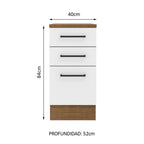 Mueble de Cocina Bajo Agata 40 cm 3 Cajones Marrón/Blanco