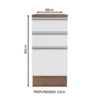 Mueble de Cocina Bajo Glamy 40 cm 3 Cajones Marrón/Blanco